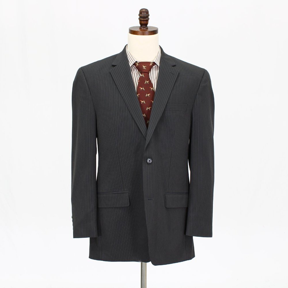Michael Kors 42L Gray Stripe Polyester Two Button Suit Jacket B949